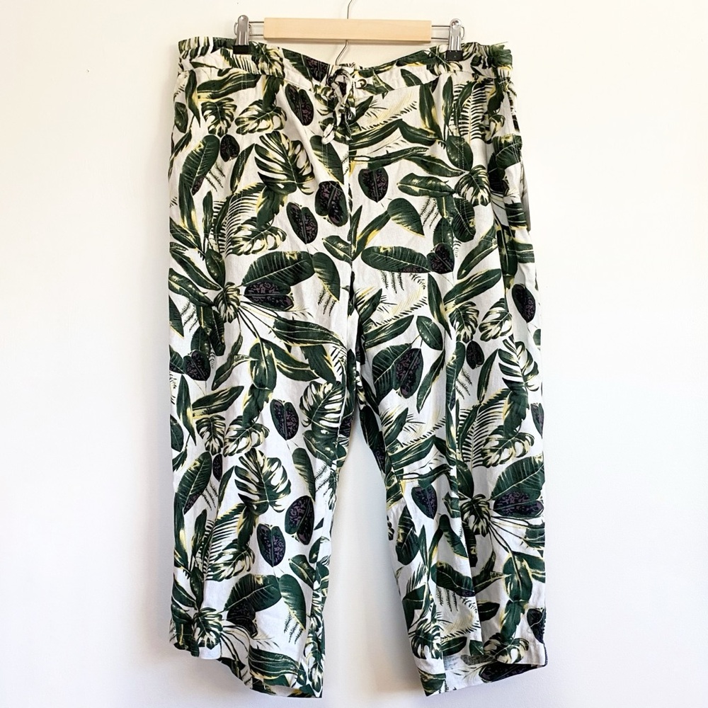 NWT Per Se Linen Tropical Leaf Cropped Pants / Capris Size 1x